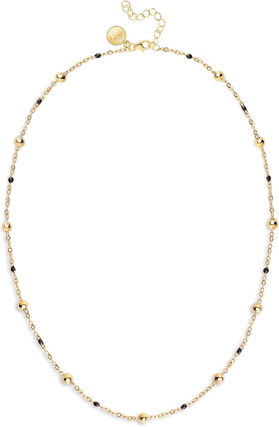 SINGULARU - Naszyjnik w kropki L czarna emalia. Stal nierdzewna z warstwą złota 18 Kt. Regulowany łańcuszek 40 cm. Biżuteria dla kobiet - obrazek 6