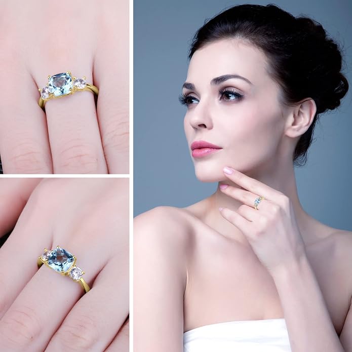 JewelryPalace 2ct prawdziwy naturalny niebieski topaz pierścionek dla kobiet, pierścionek zaręczynowy srebrne pierścionki 925, biżuteria na rocznicę ślubu dziewczęca różowe złoto - obrazek 5