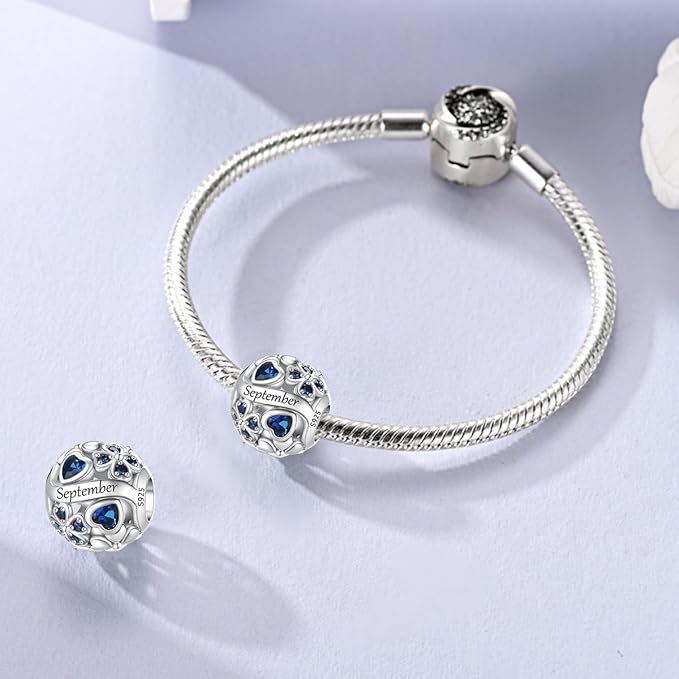 LNQOBU Birthstone Charms do bransoletek Pandora, srebro wysokiej próby 925, zawieszka w kształcie serca w kształcie serca, prezent urodzinowy dla kobiet - obrazek 5