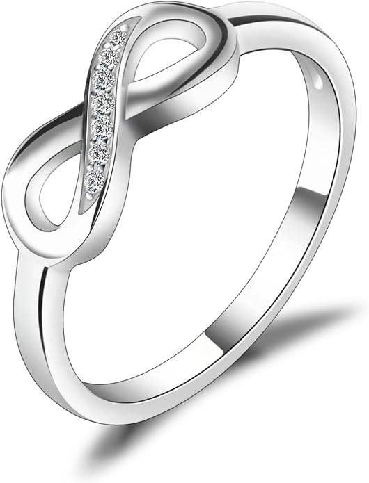 JewelryPalace Cyrkonia Nieskończony pierścionek damski pozłacany 14K białym złotem, pierścionek zaręczynowy kobiety, pierścionki urodzinowe ślub obietnica obrączka, biżuteria damska 59,5