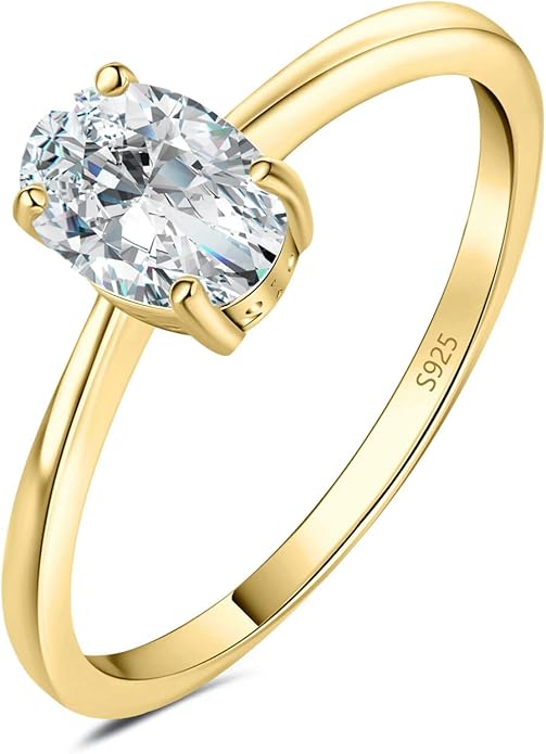 JewelryPalace Klasyczny 1ct 2ct owalny cyrkonia Solitaire Pierścionek zaręczynowy Damski pierścionek zaręczynowy Srebro 925 Obrączki Różowe złoto Złoto