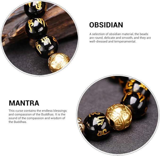 Feng Shui Golden Pi Xiu Lucky bogaty amulet bransoletka, czarna naturalna obsydian bransoletka bogactwo - obrazek 4