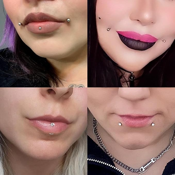 G23 tytanowy tragus piercing biżuteria helix labret kolczyk do nosa wargi kolczyk do chrząstki kolczyk Medusa Monroe hipoalergiczny bez nici wciskany płaski tył srebrny złoty CZ 16g 6mm 8mm - obrazek 6