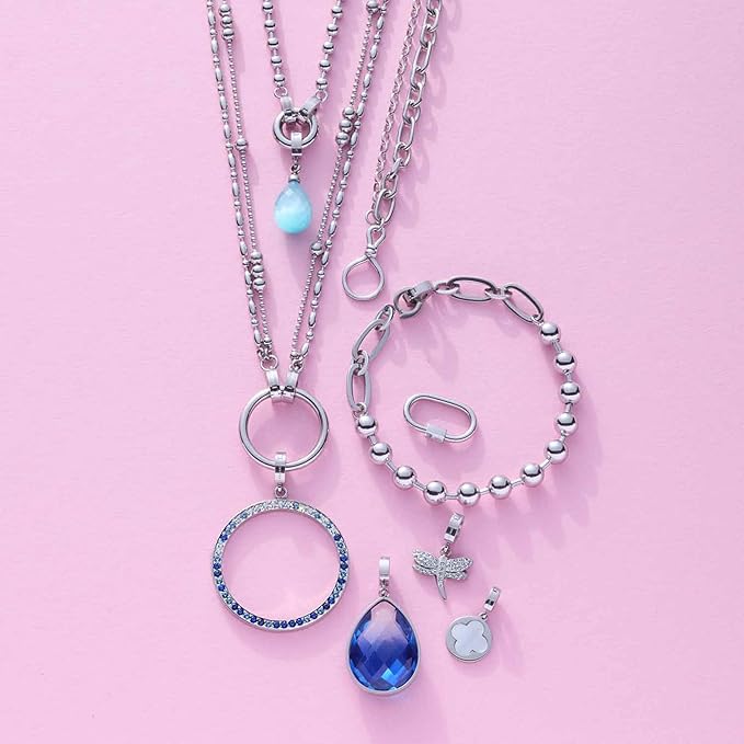JEWELS BY LEONARDO zawieszka Clip & Mix Lizzy • zawieszka na łańcuszek ze stali nierdzewnej w kolorze srebrnym • pastelowy niebieski Catseye • Biżuteria prezent dla kobiet • 024969, 3 cm, Stal - obrazek 4