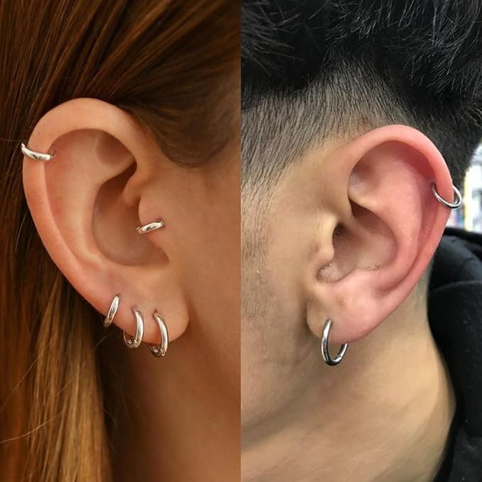 Zestaw 4 par kolczyków kółek ze stali chirurgicznej 316L dla mężczyzn i kobiet – 8 mm, 10 mm, 12 mm, 14 mm – srebrny - obrazek 6