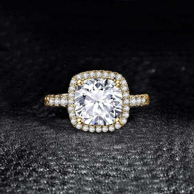 JewelryPalace Pierścionek zaręczynowy pierścionek zaręczynowy dla kobiet, poduszka 3ct cyrkonia pozłacana żółtym złotem, 14 K, obietnica ślubna, piękny prezent urodzinowy, biżuteria damska 49 - obrazek 3