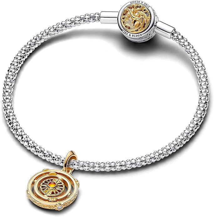PANDORA X Game of Thrones Drehendes Astrolabe Charm-Anhänger aus Sterling Silber mit 14 Karat vergoldete Metalllegierung, Kompatibel Moments Armbändern, 762971C01 - obrazek 3