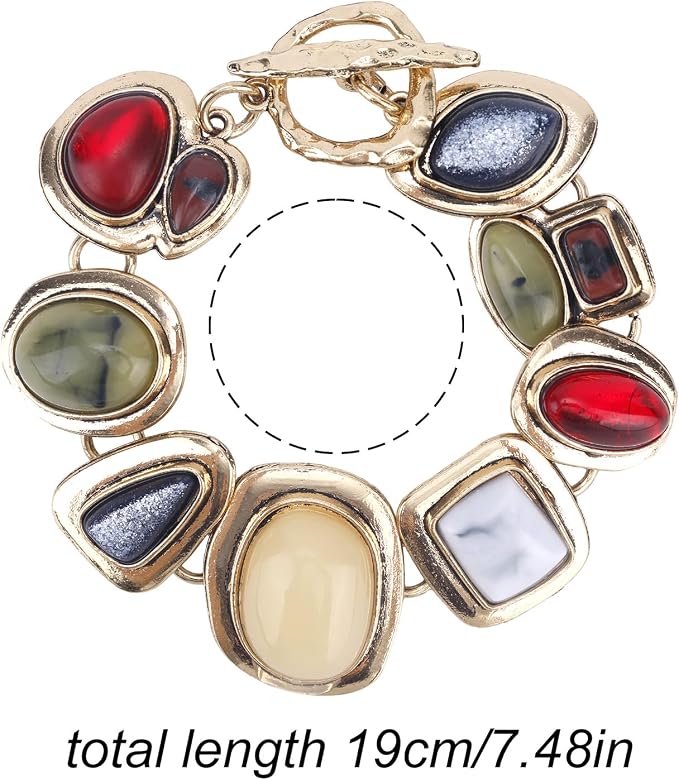 Bransoletka z Geometrycznych Kamieni, Spersonalizowana Modna Bransoletka Geometrycznych Kamieni Metalowych Kolorowy Duży Klejnot Żywicy Biżuteria Stylu Vintage Etnicznym dla Kobiet - obrazek 2