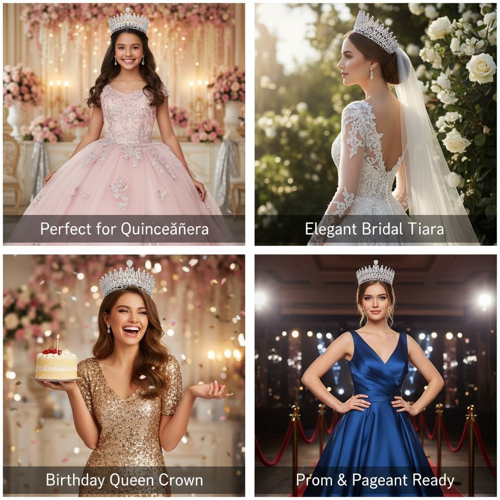 QXMYOO Cyrkonia duża ślubna tiara wysoka królewska księżniczka korona korona dla panny młodej quinceanera bal impreza pełna cyrkonia kryształ ślubne akcesoria do włosów biżuteria luksusowe prezenty - obrazek 7