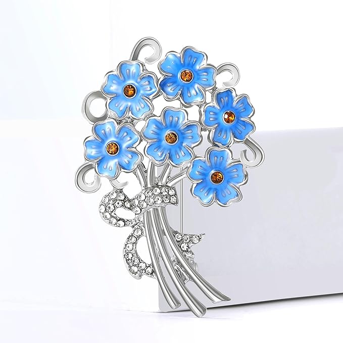 GFM Forget Me Not kwiatowa broszka przypinka odznaka - Boże Narodzenie, urodziny, Dzień Matki, walentynki, rocznica ślubu, Dzień Pamięci - obrazek 4