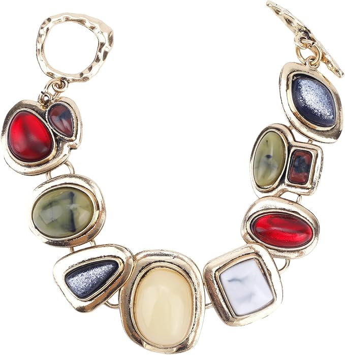 Bransoletka z Geometrycznych Kamieni, Spersonalizowana Modna Bransoletka Geometrycznych Kamieni Metalowych Kolorowy Duży Klejnot Żywicy Biżuteria Stylu Vintage Etnicznym dla Kobiet - obrazek 5