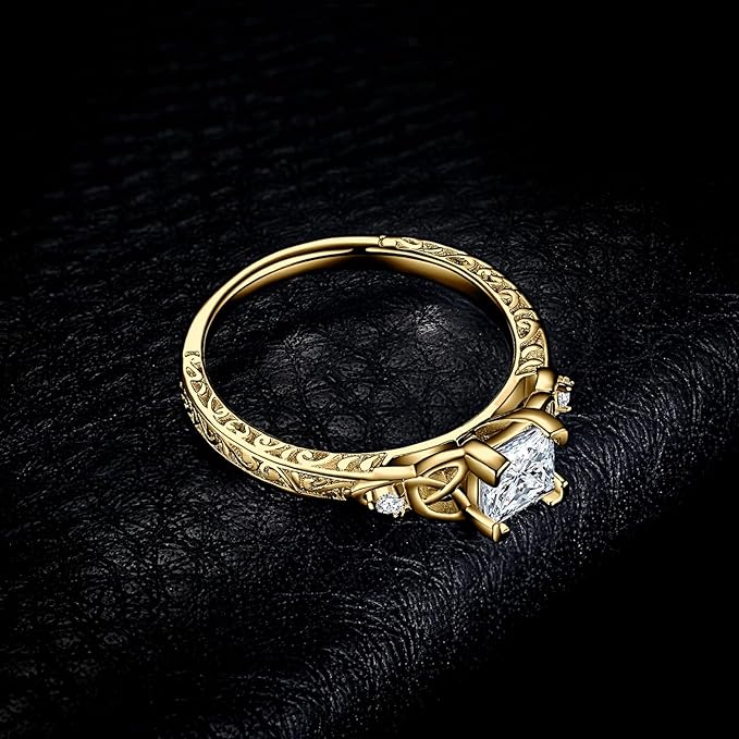 JewelryPalace Vintage Symulowany diament pierścionek damski pozłacany 14-karatowym żółtym złotem, celtycki pierścionek zaręczynowy, pierścionek ze złota 18,5 - obrazek 5