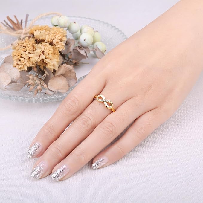 JewelryPalace Cyrkonia Nieskończony pierścionek damski pozłacany 14K żółte złoto, pierścionek zaręczynowy, pierścionki na rocznicę ślubu obietnica obrączka, biżuteria damska 59,5 - obrazek 4