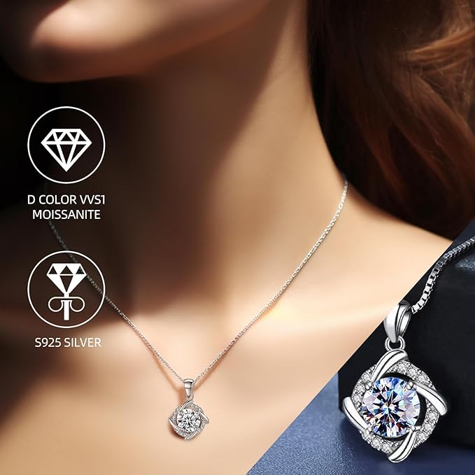 Naszyjnik damski z moissanitem, wisiorek, diament moissanit 1CT, hodowany w laboratorium, pokryty rodem, biżuteria wisiorek, z dołączonym pudełkiem prezentowym. - obrazek 3