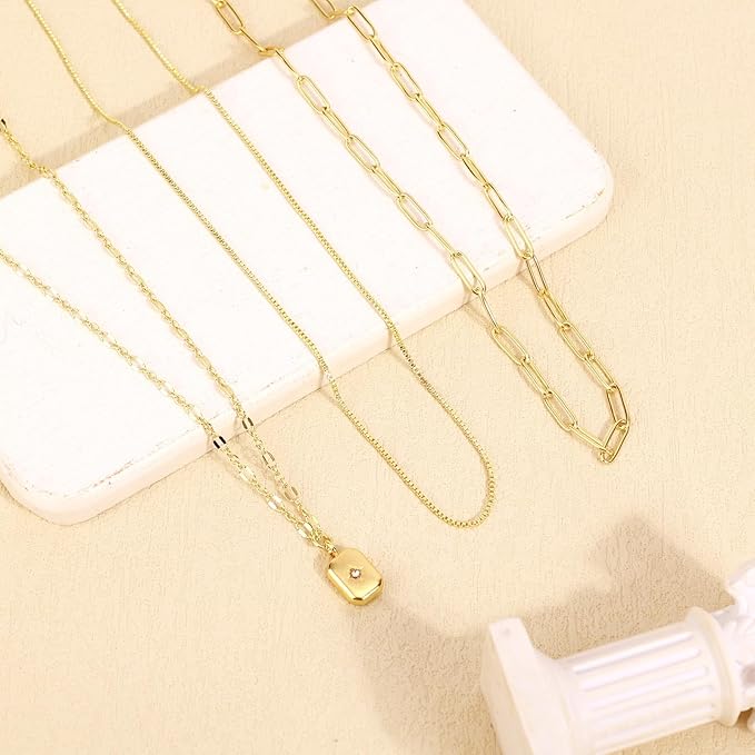 3 Częściowy Złotych Naszyjników Warstwowych dla Kobiet, Miedziany Zestaw Naszyjników z Wisiorkami Modny Zestaw Złotej Biżuterii dla Kobiet - obrazek 4