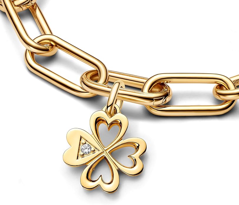 PANDORA ME Herz Vierblättriges Kleeblatt Medaillon-Charm aus Sterling Silber mit vergoldeter Metalllegierung, Cubic Zirkoniastein, Kompatibel ME und Moments Armbändern, 763034C01 - obrazek 3