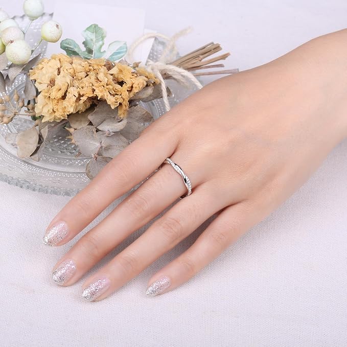 JewelryPalace Możliwość układania w stos "Love" Nieskończony pierścionek z okrągłym stanem 14-karatowe białe złoto, pierścionek zaręczynowy Torsade ślub obietnica obrączki, zestaw biżuterii ślubnej - obrazek 4