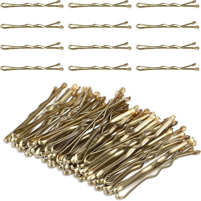 50 mini spinek do włosów, 3,5 cm, falowane spinki do włosów, brązowy metal, akcesoria do włosów dla kobiet, wszystkie rodzaje włosów (złote)