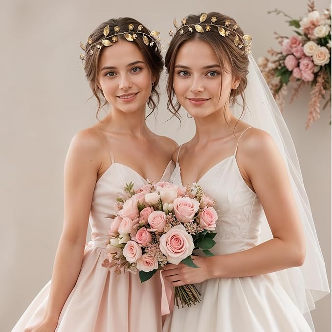 Yuanchu Ozdoba do włosów w stylu boho, rzymska , wieniec wróżki, wieniec laurowy, tiara, na wesele, komunię, dziewczynę, z perłami i kwiatami - obrazek 2