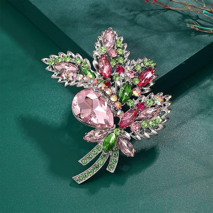 broszka z bukietem Rhinestone, broszka kwiatowa, broszka damska, na codzienną imprezę taneczną, kolację, przyjęcie urodzinowe itp. (różowy) - obrazek 3