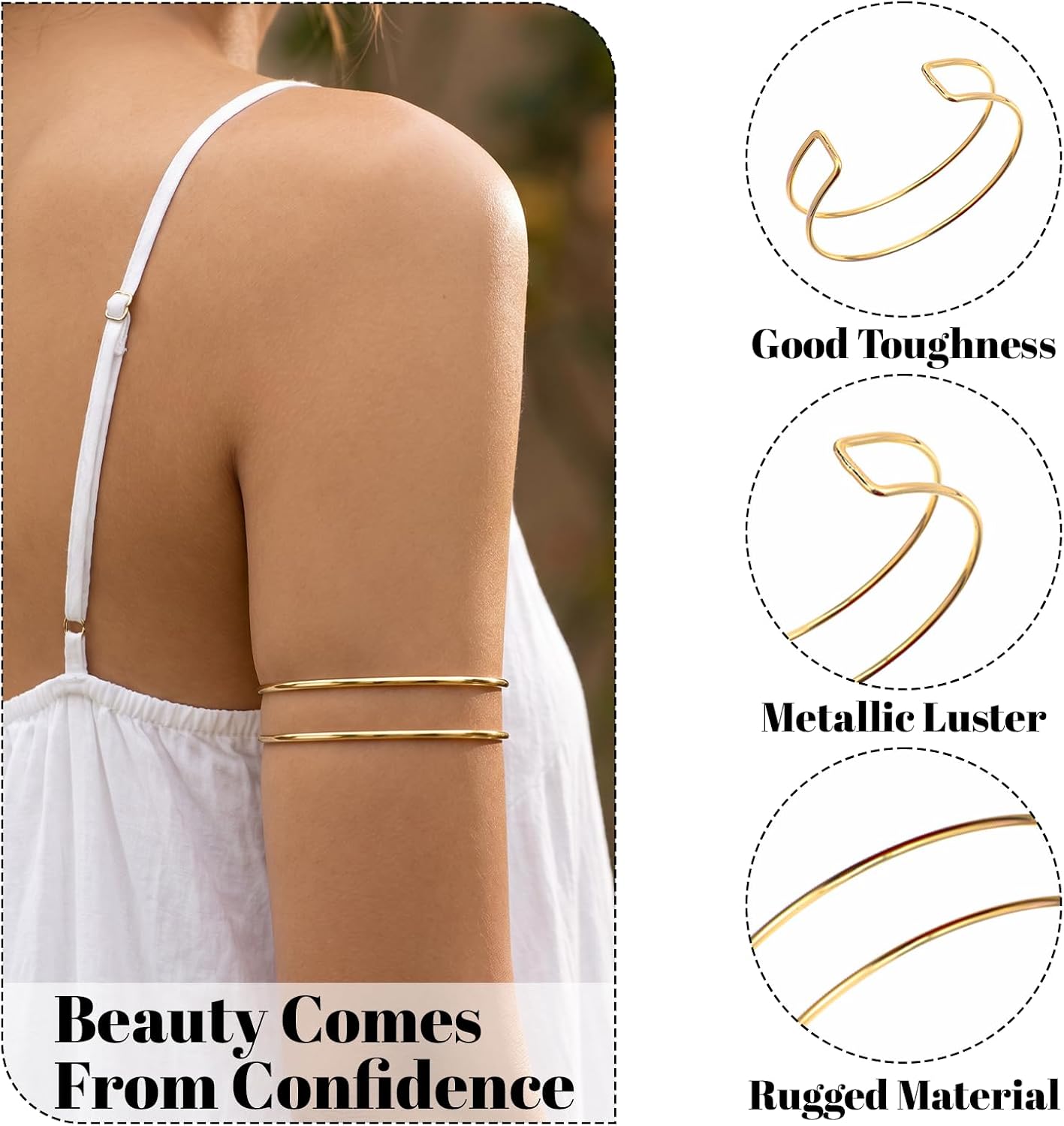 Cobee 6 sztuk bransoletek na ramię, 8 cm, regulowana bransoletka damska, minimalistyczna bransoletka w stylu boho, punk, kręcona, zestaw delikatnych bransoletek dla dziewcząt - obrazek 4