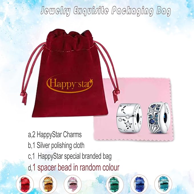 HappyStar Wisiorek charms ze srebra próby 925 do bransoletek, wisiorek typu charms, dla kobiet, kompatybilny z europejskimi bransoletkami i łańcuszkami Pandora (z koralikami dystansowymi - obrazek 7