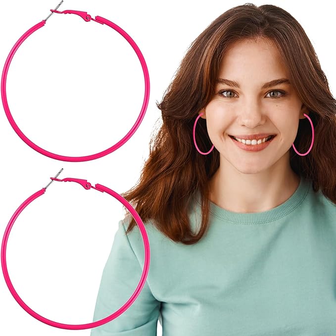 Tyqour Duże Cienkie Kolczyki Kreolki Lata 80 i 90, Minimalistyczne Okrągłe Kolczyki, Kolczyki Kreolki Damskie, Eleganckie Kolczyki na Zawieszkach dla Dziewcząt, na Imprezę, Ślub, 60 mm, 6 cm, Metal - obrazek 4