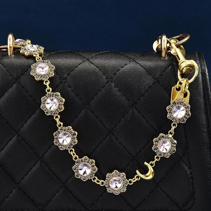 Damska Zawieszka Do Torebki Z Kwiatami I Różowymi Kryształami, Złoty Łańcuszek Typu Charms, Breloczek Do Kluczy, Łańcuszek Do Portfela I Spodni, Styl Vintage, Estetyczne - obrazek 6