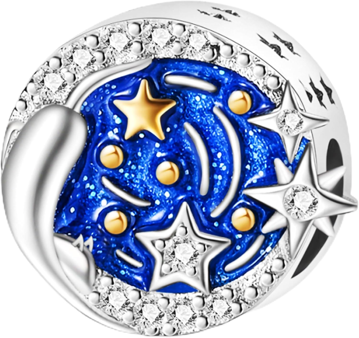 Zawieszka charms ze srebra próby 925, niebieski, księżyc, gwiazdy, słońce, krzyż, pierś, , Maria, Boho, koraliki, biżuteria do bransoletki, urocza bransoletka dla kobiet, dorosłych - obrazek 2