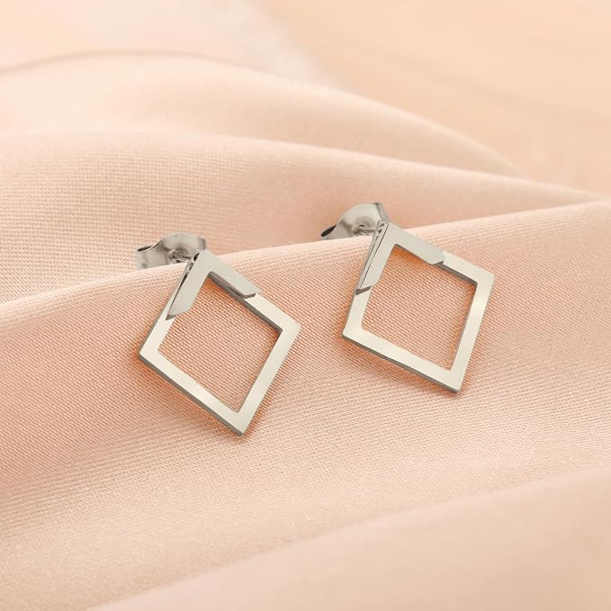 KKJOY Kropelka wody kolczyki sztyfty ze stali nierdzewnej geometryczne kwadratowe kolczyki sztyfty delikatne ucho kurtka moda trójkątne kolczyki biżuteria prezent dla kobiet urocze panie - obrazek 5
