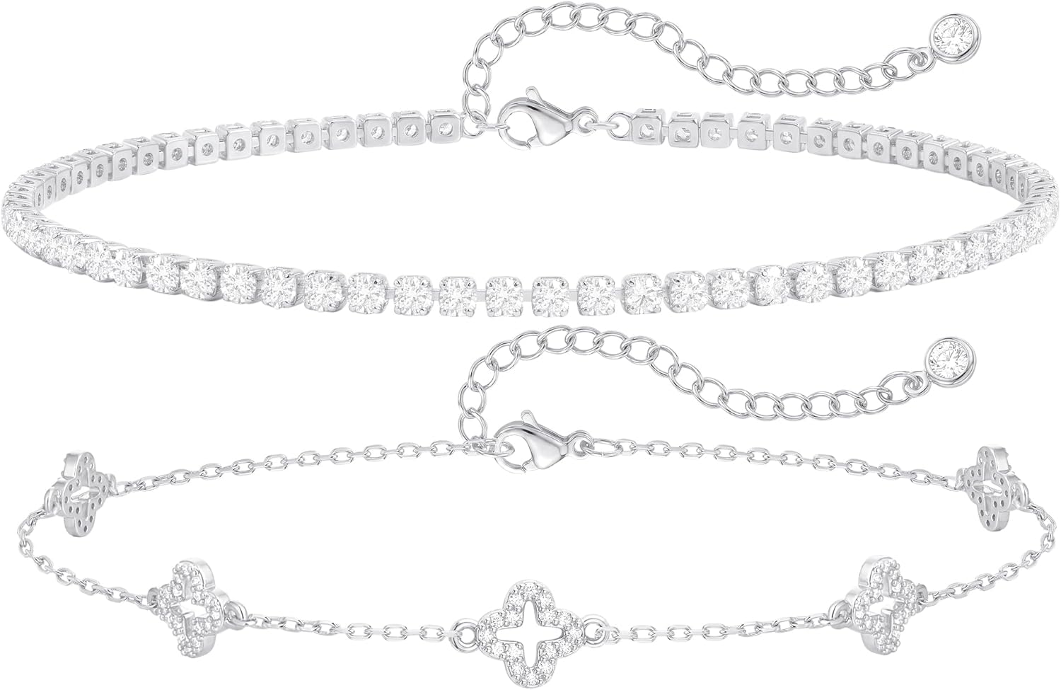 ZOERAY Damski łańcuszek na stopę, srebro próby 925, wodoodporny, pozłacany 18-karatowym złotem, regulowany, z perłami, motylami, sercem, liśćmi koniczyny, na lato, biżuteria, styl boho, na plażę - obrazek 2