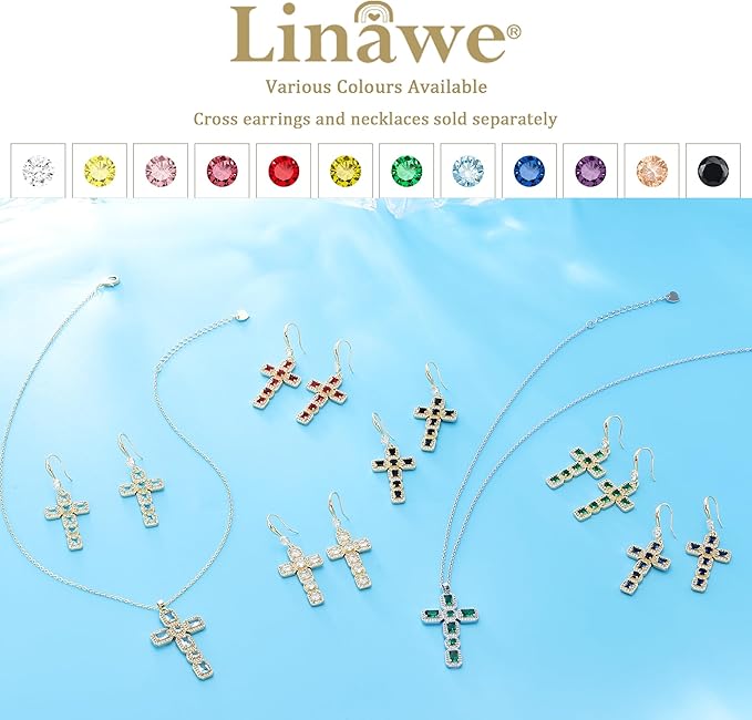 Linawe Naszyjnik z krzyżowym łańcuszkiem dla kobiet, diamentowy wisiorek z kryształowym łańcuszkiem z kamienia urodzenia, biżuteria modna dostępna w kolorze złotym, srebrnym i różowym złotem - obrazek 7