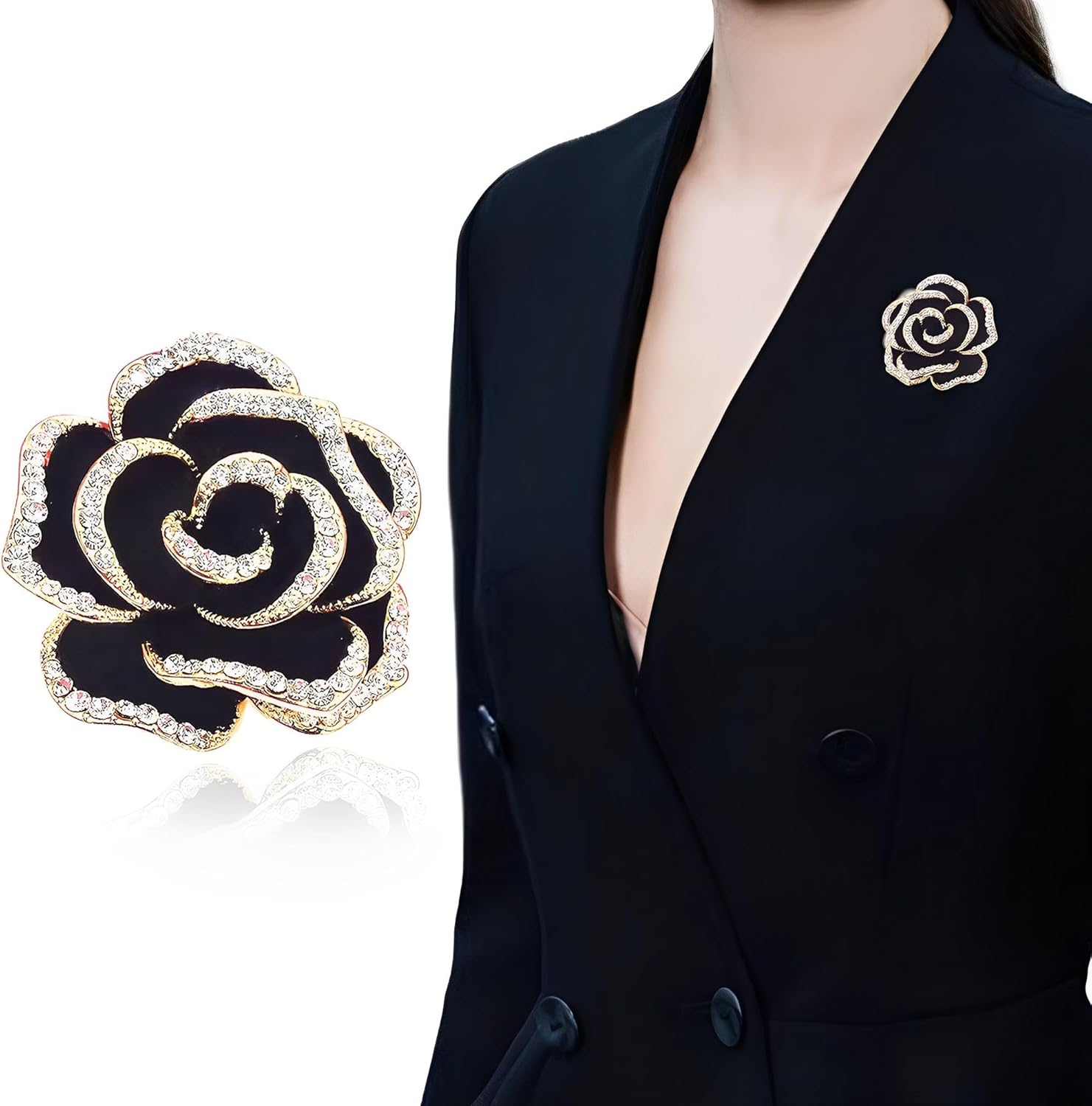 Vintage elegancka unikalna broszka z kryształem, modna broszka z kryształem górskim, odznaki pin, akcesoria biżuteria prezenty, guzik z kryształu górskiego, szaliki klamra broszka z kwiatami, stanik - obrazek 3