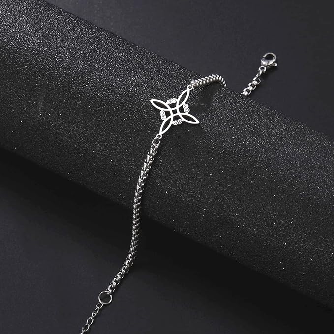 kkjoy Bransoletka z węzłem czarownic ze stali nierdzewnej pogański symbol wiccan magiczny węzeł 4-spiczasty węzeł celtycki czary bransoletka dla kobiet dziewcząt - obrazek 7
