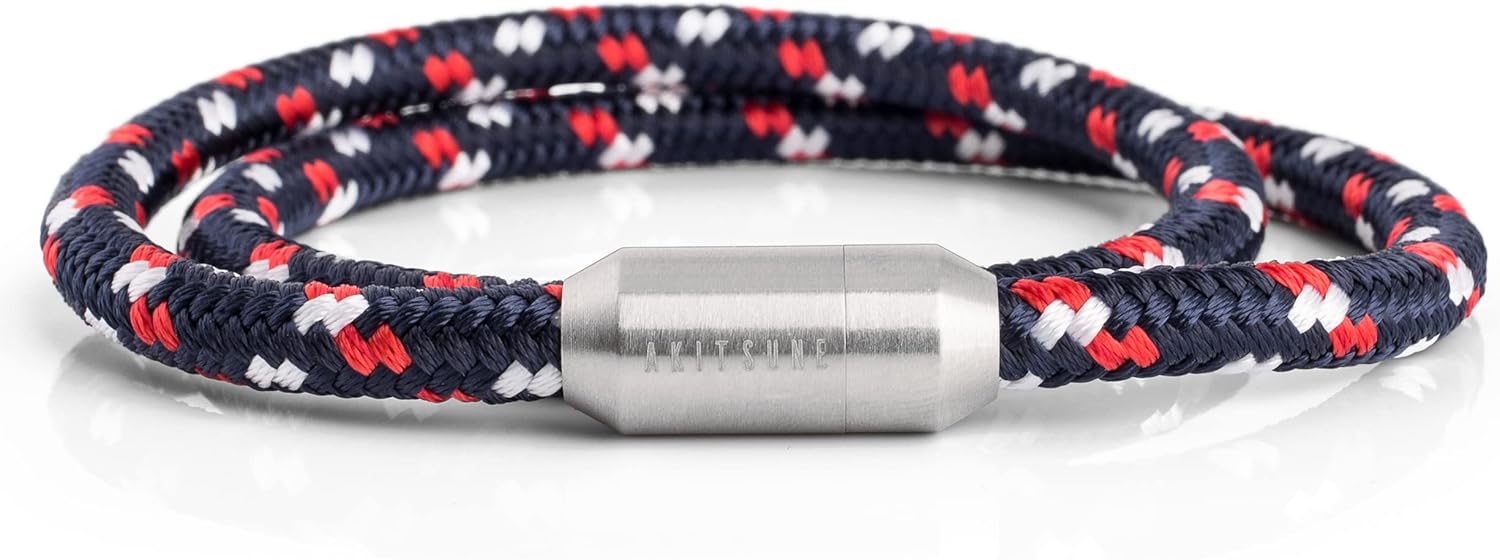Akitsune Bransoletka nylonowa z liny żeglarskiej Mare | szerokość 5 mm | magnetyczne zapięcie kapsułki podwójnie owinięte kobiety mężczyźni morskie - obrazek 3