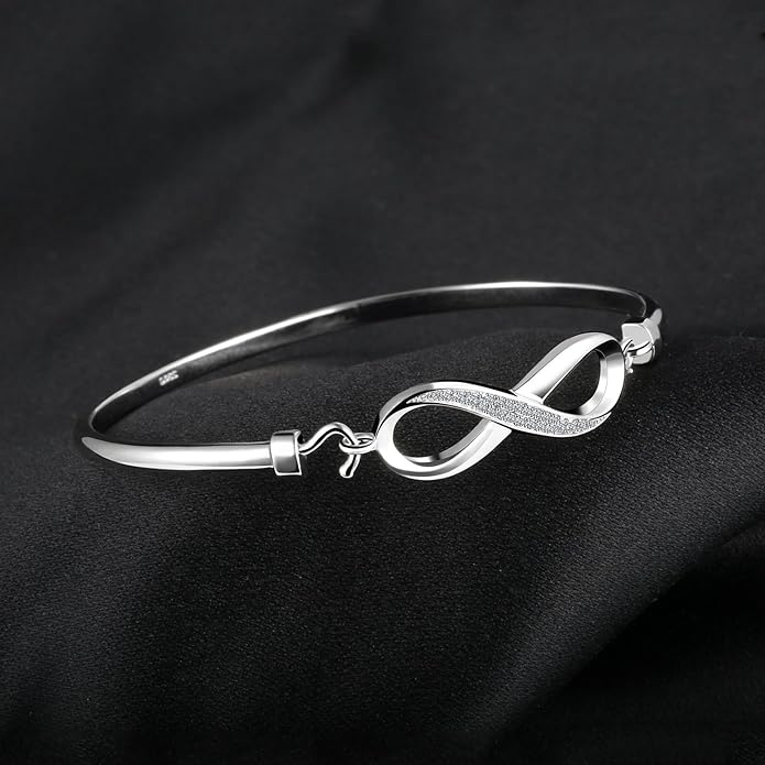 JewelryPalace Bransoletka Infinity Ladies Silver 925, zestaw biżuterii Bangle Infinity dla kobiet, bransoletki Infinity Sign Girls Mom Bangles z cyrkoniami dla dziewczyny - obrazek 5