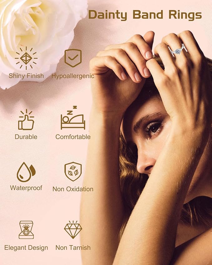 2 sztuki klasyczny pierścionek solitaire ze srebra próby 925 z wytworzonym moissanitem, symulowany diament, pierścionki z bocznymi kamieniami, proste pierścionki zaręczynowe - obrazek 4
