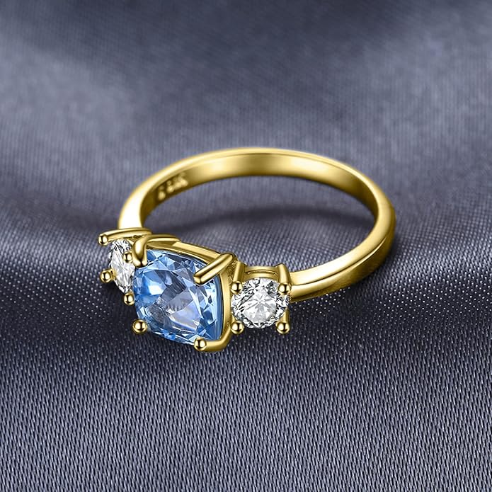JewelryPalace 2ct prawdziwy naturalny niebieski topaz pierścionek dla kobiet, pierścionek zaręczynowy srebrne pierścionki 925, biżuteria na rocznicę ślubu dziewczęca różowe złoto - obrazek 6