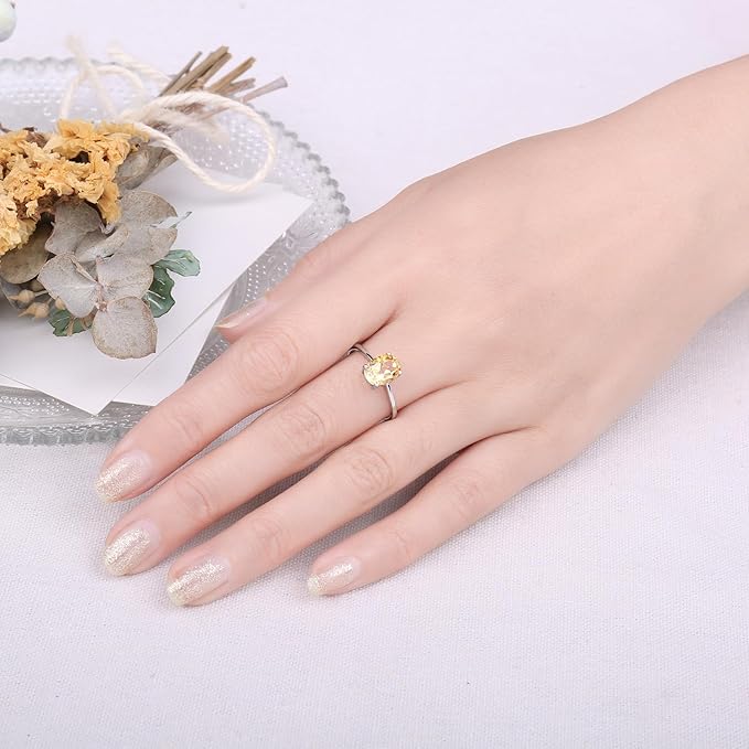 JewelryPalace Pierścionki damskie pozłacane 14-karatowym białym złotem, naturalny pomarańczowy cytryn, pierścionek zaręczynowy, pierścionek z okazji rocznicy dla kobiet, pierścionek zaręczynowy - obrazek 4
