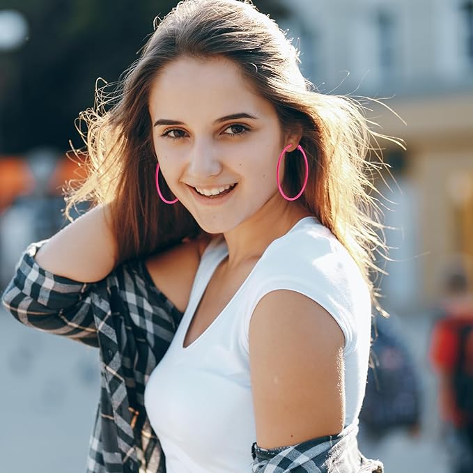 Tyqour Duże Cienkie Kolczyki Kreolki Lata 80 i 90, Minimalistyczne Okrągłe Kolczyki, Kolczyki Kreolki Damskie, Eleganckie Kolczyki na Zawieszkach dla Dziewcząt, na Imprezę, Ślub, 60 mm, 6 cm, Metal - obrazek 5