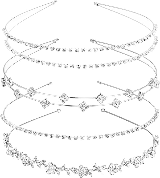 Nogeqi 4 sztuki diademu ślubnego ze szkłem topowym, srebrna biżuteria ślubna dla panny młodej, ozdoba na włosy dla narzeczonej, elegancki diademek damska z kryształami, na głowę dla kobiet i dziewcząt