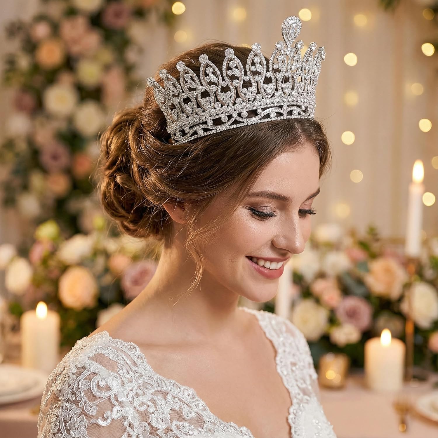 QXMYOO Cyrkonia duża ślubna tiara wysoka królewska księżniczka korona korona dla panny młodej quinceanera bal impreza pełna cyrkonia kryształ ślubne akcesoria do włosów biżuteria luksusowe prezenty - obrazek 3