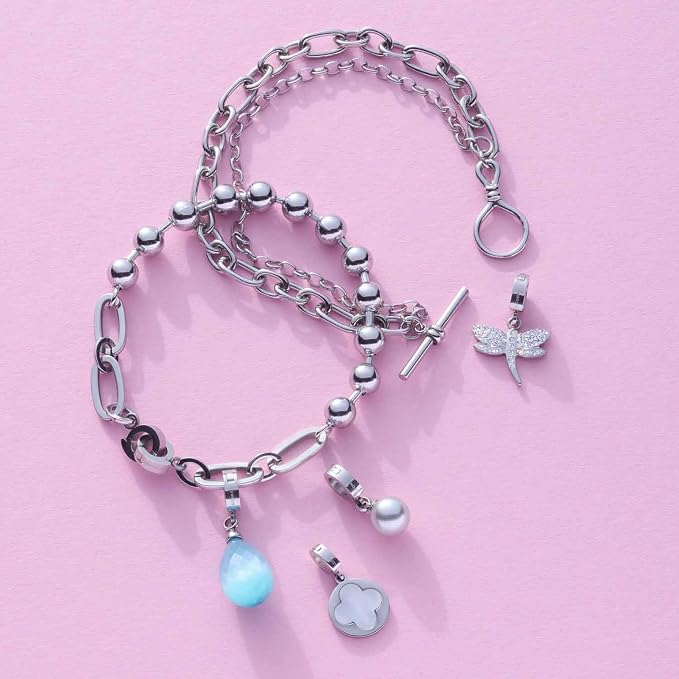 JEWELS BY LEONARDO zawieszka Clip & Mix Lizzy • zawieszka na łańcuszek ze stali nierdzewnej w kolorze srebrnym • pastelowy niebieski Catseye • Biżuteria prezent dla kobiet • 024969, 3 cm, Stal - obrazek 5
