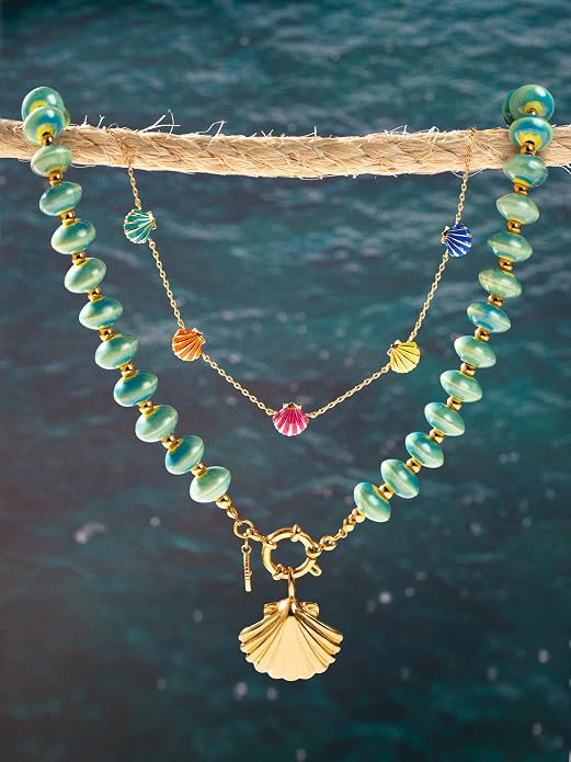 SINGULARU - Naszyjnik Shelly. Stal mit Pozłacany złotem 18K und Ceramika. Schmuck für Damen. - obrazek 5