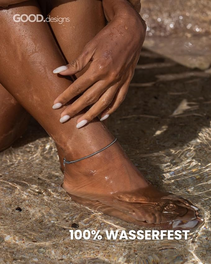 Bransoletka na kostkę damska – Elegancka bransoletka na kostkę ze stali nierdzewnej 316L w kolorze złota 18K, różowego złota lub srebra – Okrągły łańcuszek typu snake 2 mm – (22–27 cm) - obrazek 6