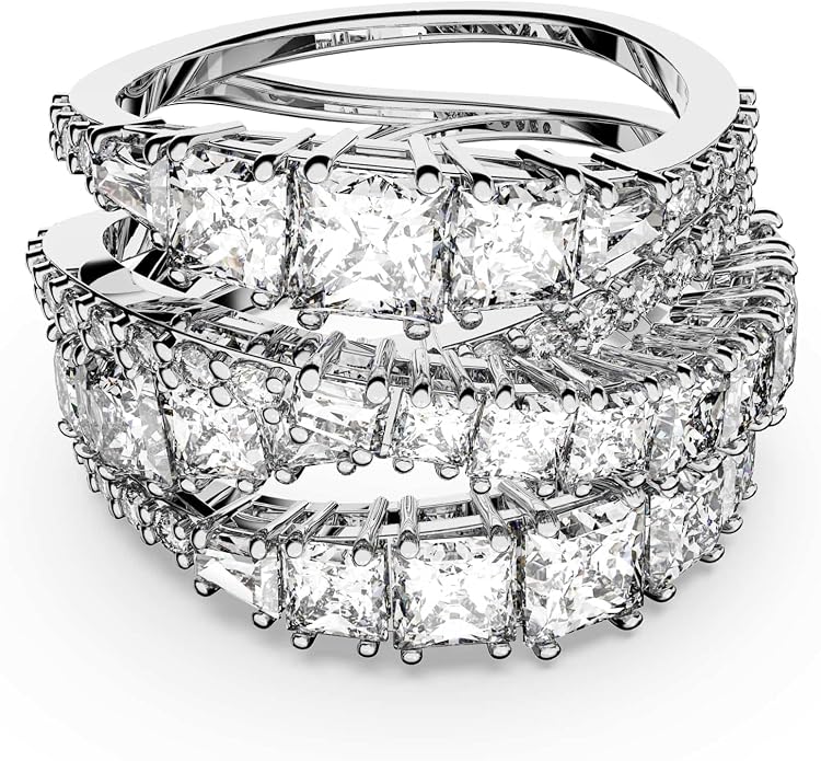 Swarovski Hyperbola pierścionek, mieszane szlify, biały, pokryty rodem