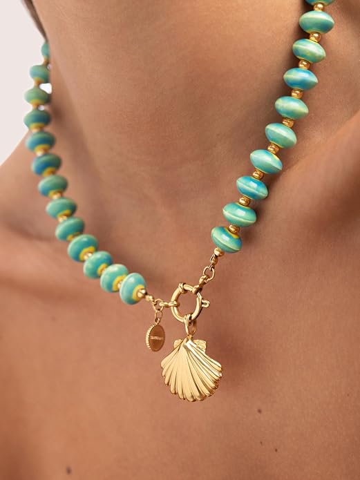 SINGULARU - Naszyjnik Shelly. Stal mit Pozłacany złotem 18K und Ceramika. Schmuck für Damen. - obrazek 4