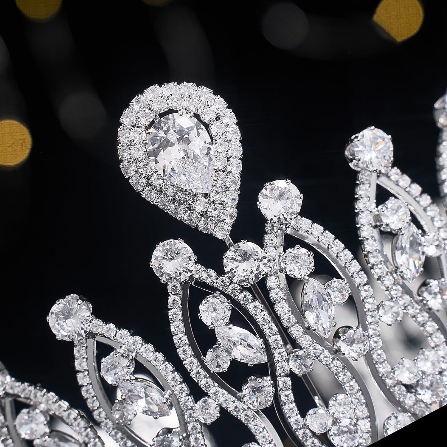 QXMYOO Cyrkonia duża ślubna tiara wysoka królewska księżniczka korona korona dla panny młodej quinceanera bal impreza pełna cyrkonia kryształ ślubne akcesoria do włosów biżuteria luksusowe prezenty - obrazek 6
