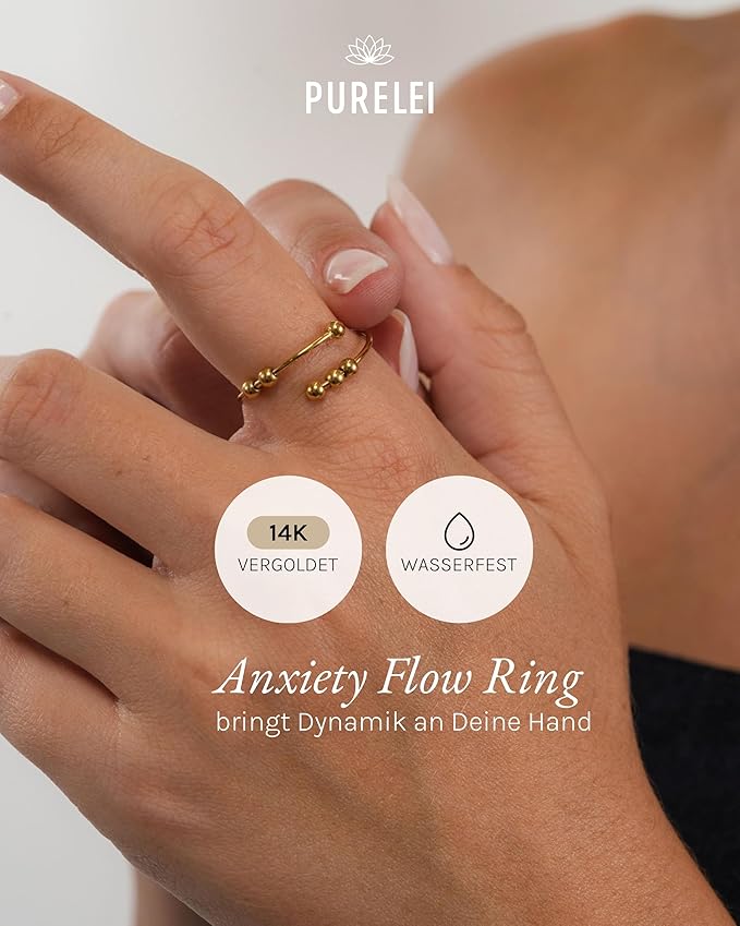 Purelei Pierścionek Anxiety Flow – spiralny pierścień z obrotowymi kulkami, stal nierdzewna pozłacana 14-karatowym złotem, 18-karatowym różowym złotem lub w kolorze srebrnym, wodoodporny - obrazek 3