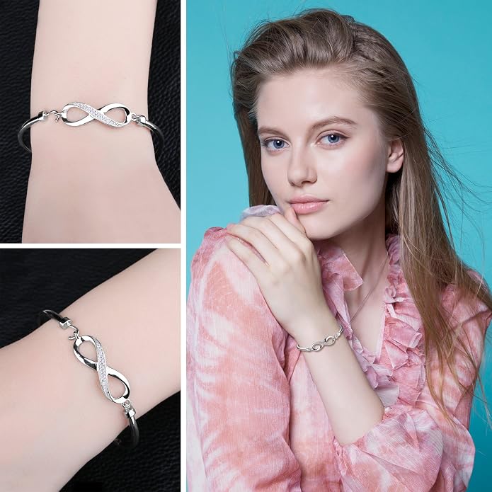 JewelryPalace Bransoletka Infinity Ladies Silver 925, zestaw biżuterii Bangle Infinity dla kobiet, bransoletki Infinity Sign Girls Mom Bangles z cyrkoniami dla dziewczyny - obrazek 4